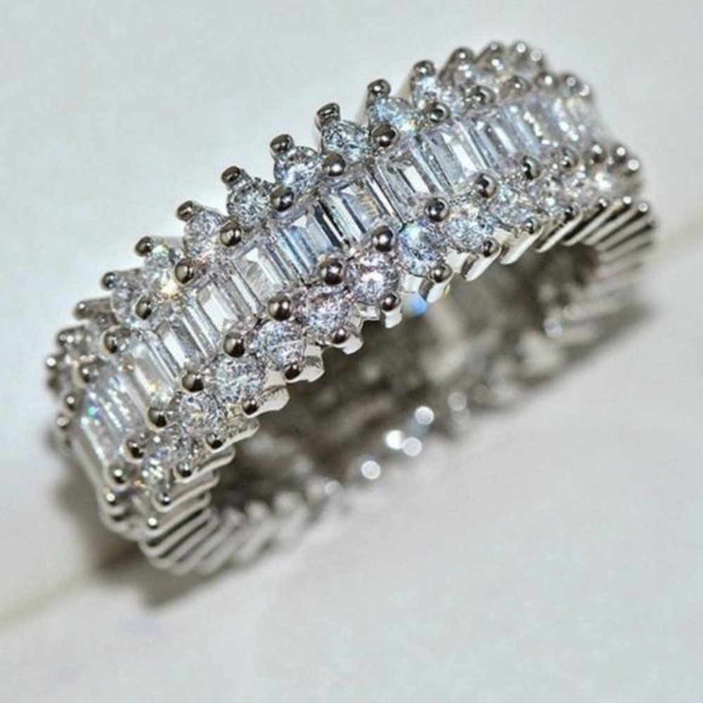 NEW S925 BAGUETTE DIAMOND ETERNITY RING, CUTE RING, SHINY RING.